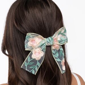 Floral Embroidered Hair Bow